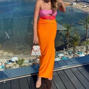 Tequila Sunrise - Pink and Orange Strapless Dress
